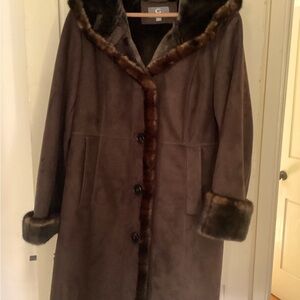 Lovely faux suede, faux fur dressy coat